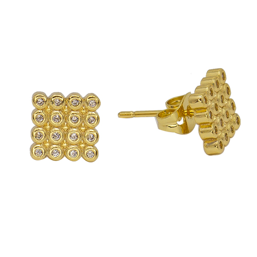Square Round Paved Gold Women's Earrings