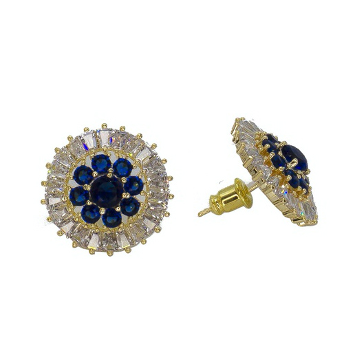 [2021-12-31-43.jpg] Blue Round Paved Women's Earrings